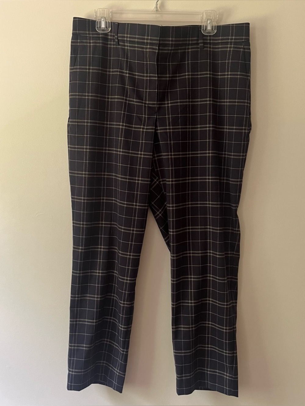 Ann Taylor Eva Curvy Dress Pants 12 Navy Blue Plaid Professional Career Work NEW